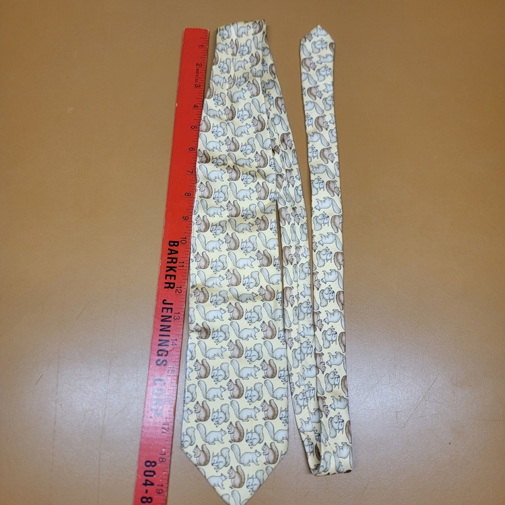 Paolo Gucci Mens Silk Tie Yellow Squirrel Animal Print Made in Italy Hand Made
